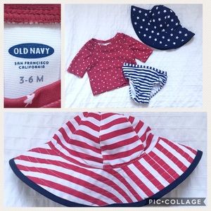 EUC Stars and Stripes Bikini by Old Navy and Hat